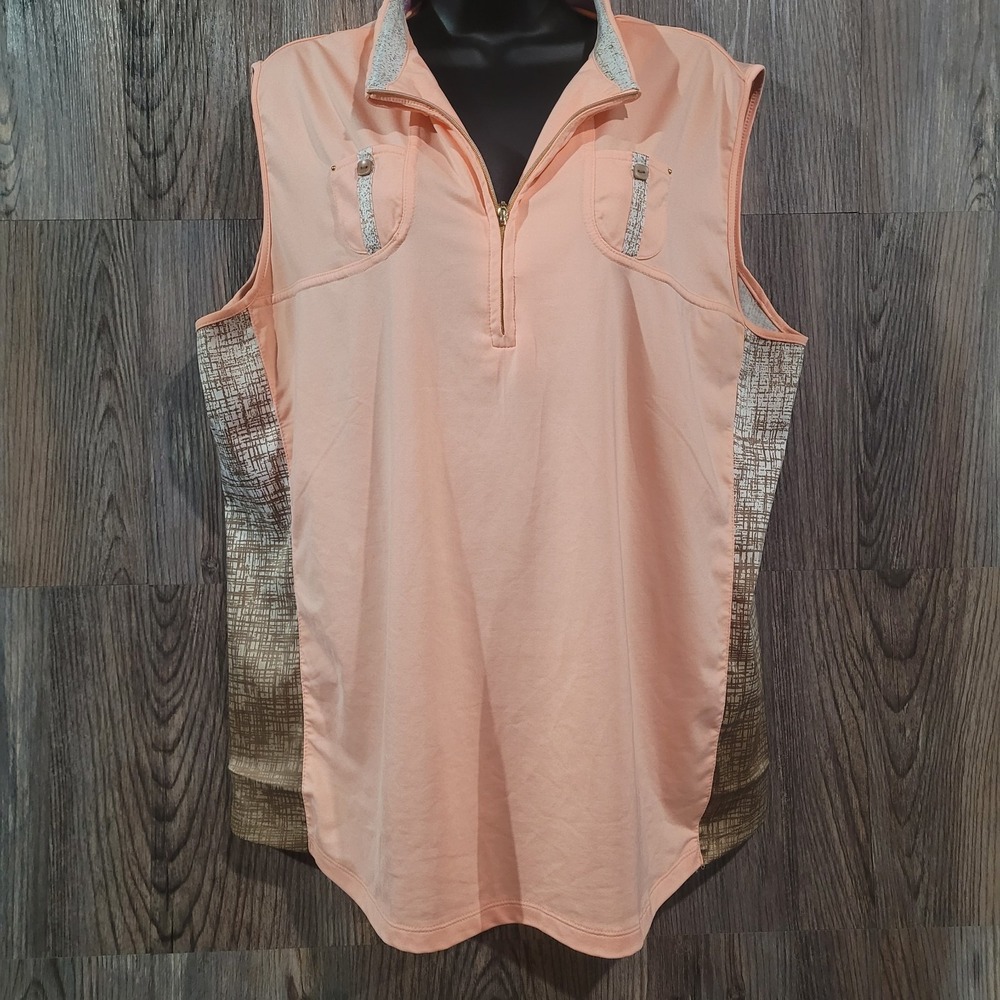 Jamie Sadock 1/4 Zip Sleeveless Golf Shirt XXL 2XL Orange Mixed Print Artsy